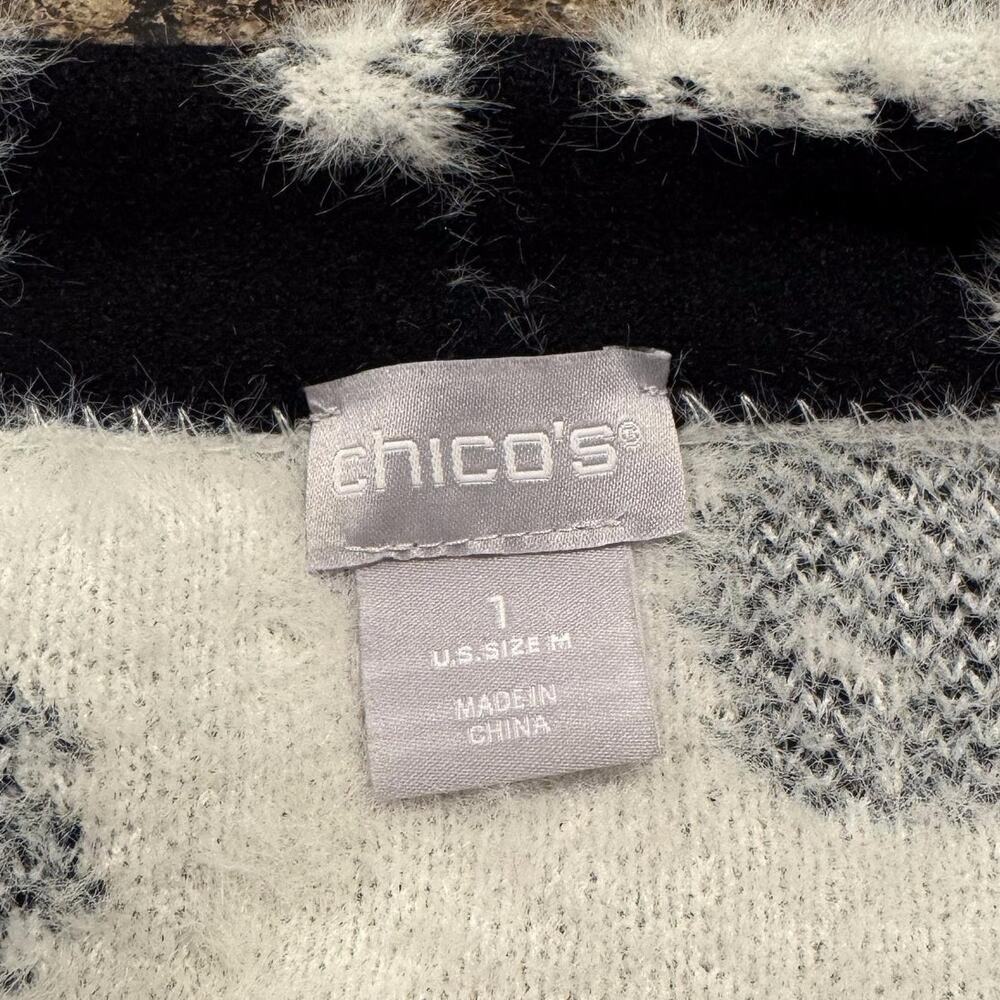 Chicos Cardigan Long Houndstooth Fuzzy Open Cottage Cozy Statement 1 Medium 8 - Picture 3 of 7